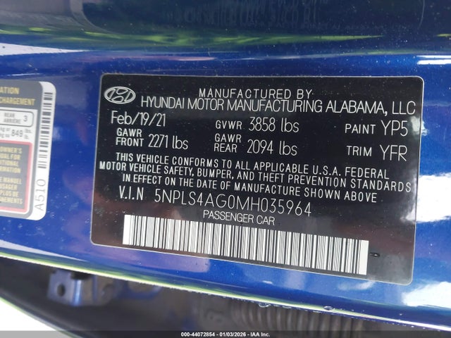 5NPLS4AG0MH035964 Hyundai ELANTRA SEL