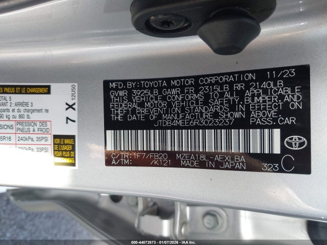 Продаж на аукціоні авто 2024 Toyota Corolla Le, vin: JTDB4MEE6R3023237, номер лоту: 44072873