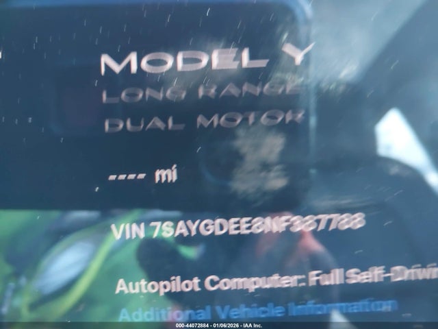 Aukcja sprzedaży 2022 Tesla Model Y Long Range Dual Motor All-wheel Drive, vin: 7SAYGDEE8NF387788, numer aukcji: 44072884