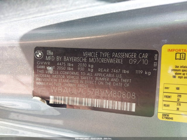 Aukcja sprzedaży 2011 Bmw 128i, vin: WBAUL7C57BVM80808, numer aukcji: 44072887