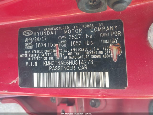 KMHCT4AE6HU314273 Hyundai ACCENT SE