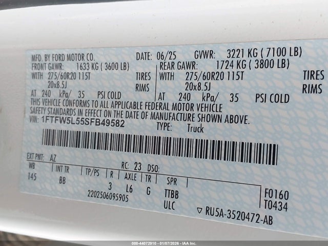1FTFW5L55SFB49582 Ford F-150 Lariat