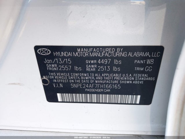 2015 HYUNDAI SONATA 5NPE24AF7FH166165 Photo 8