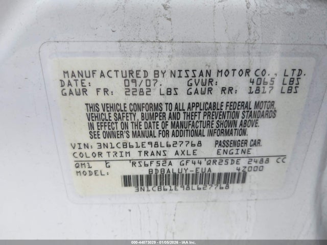 2008 NISSAN SENTRA 3N1CB61E98L627768 Photo 8