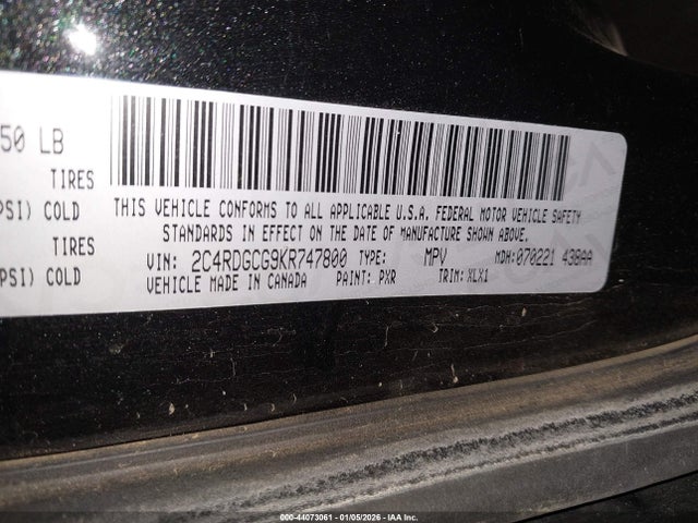 2C4RDGCG9KR747800 Dodge Grand Caravan Sxt