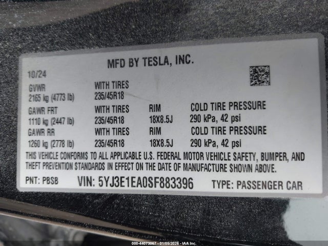 2025 TESLA MODEL 3 5YJ3E1EA0SF883396 Photo 8