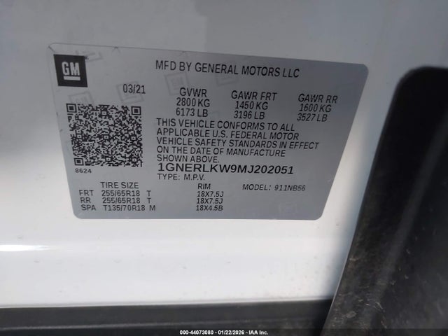 Aukcja sprzedaży 2021 Chevrolet Traverse Fwd 1fl, vin: 1GNERLKW9MJ202051, numer aukcji: 44073080