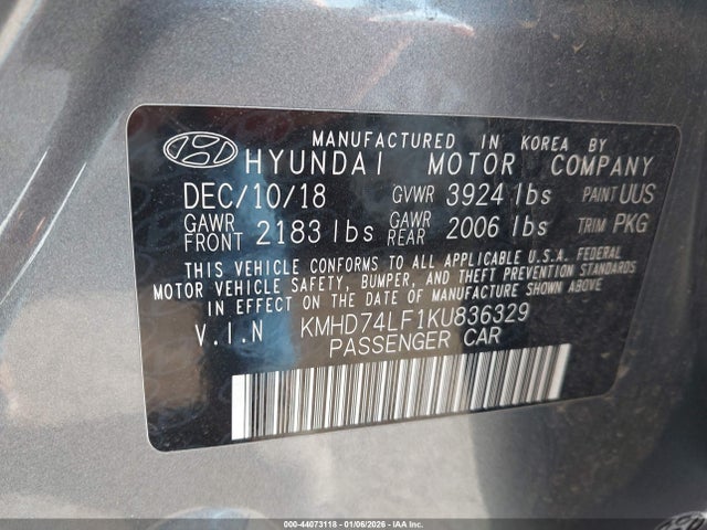 KMHD74LF1KU836329 Hyundai ELANTRA SE