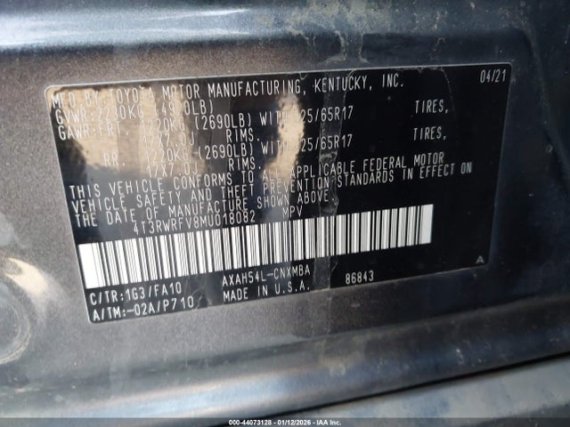 4T3RWRFV8MU018082 Toyota Rav4 Hybrid Xle