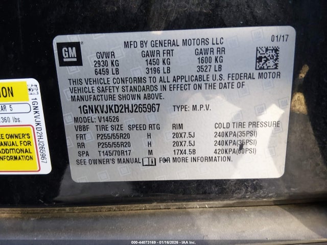 1GNKVJKD2HJ265967 Chevrolet Traverse Premier