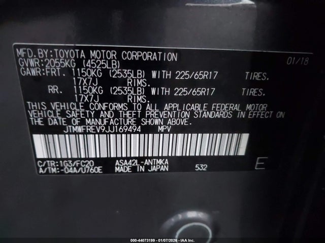 JTMWFREV9JJ169494 Toyota Rav4 Xle