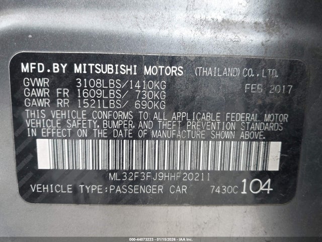 2017 MITSUBISHI MIRAGE G4 ML32F3FJ9HHF20211 Photo 8