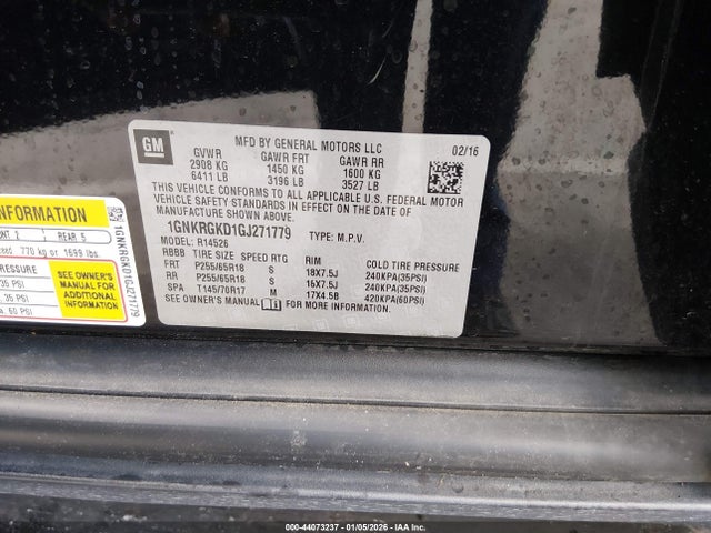 1GNKRGKD1GJ271779 Chevrolet Traverse 1lt