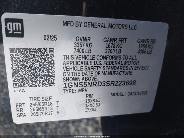 Chevrolet Tahoe 2wd Lt 2025 1GNS5NRD3SR223698 Image 9