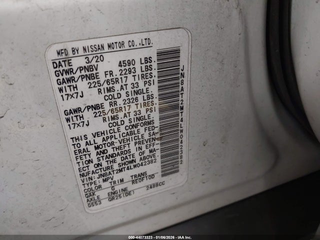 JN8AT2MT4LW042382 Nissan Rogue Sv Fwd