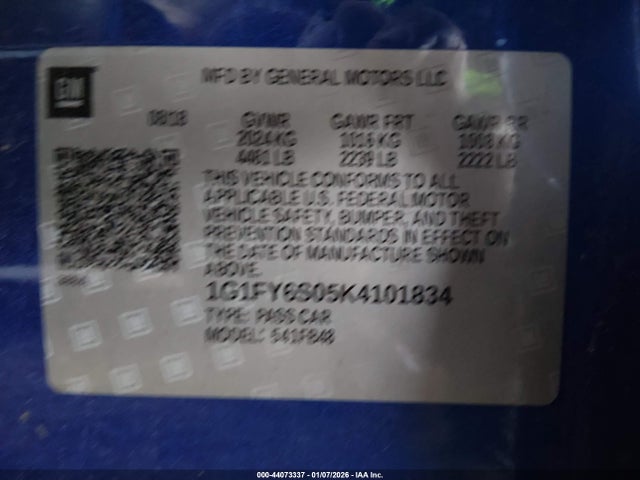 1G1FY6S05K4101834 Chevrolet BOLT EV LT