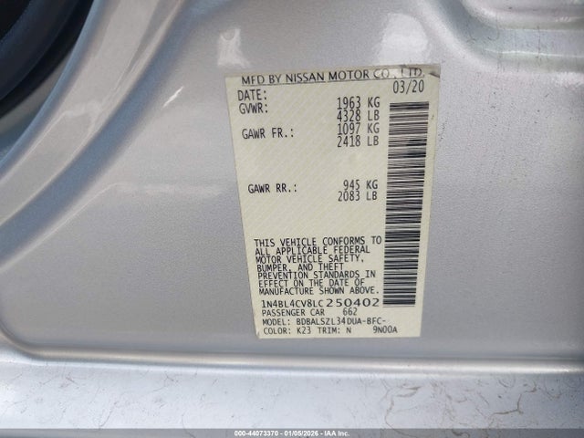 1N4BL4CV8LC250402 Nissan Altima Sr Fwd