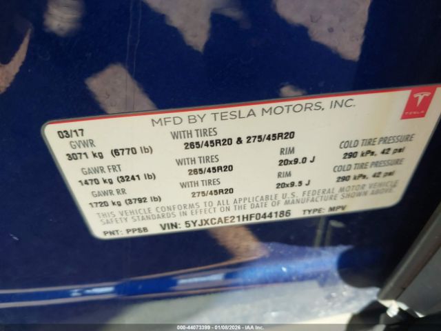 2017 TESLA MODEL X 5YJXCAE21HF044186 Photo 8