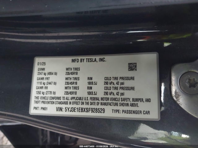 2025 TESLA MODEL 3 5YJ3E1EBXSF928529 Photo 8