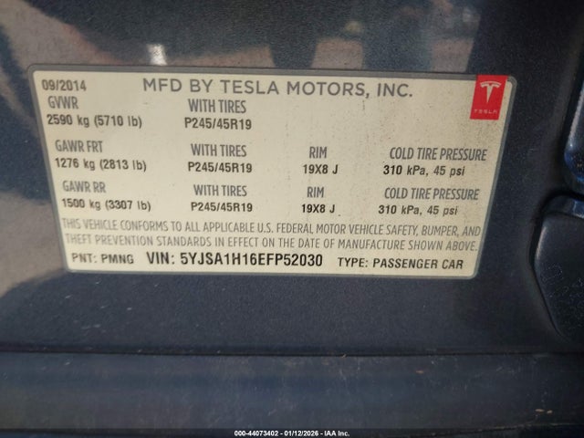2014 TESLA MODEL S 5YJSA1H16EFP52030 Photo 8