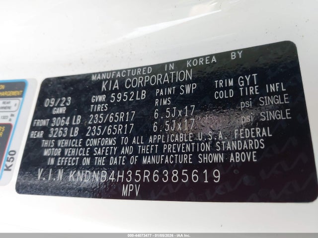 KNDNB4H35R6385619 KIA Carnival Mpv Lx Seat Package