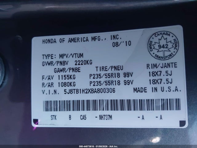 2011 ACURA RDX 5J8TB1H2XBA800306 Photo 8