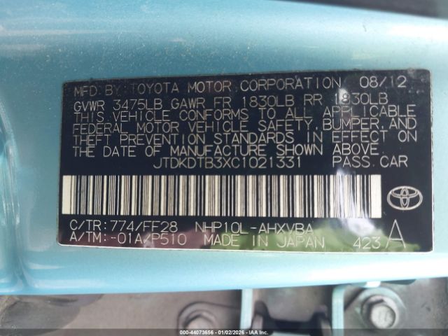 2012 TOYOTA PRIUS C JTDKDTB3XC1021331 Photo 8