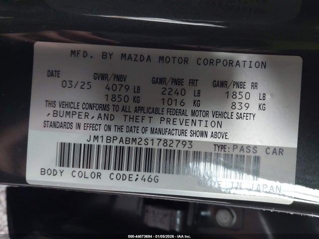 Продаж на аукціоні авто 2025 Mazda Mazda3 2.5 S Select Sport, vin: JM1BPABM2S1782793, номер лоту: 44073694