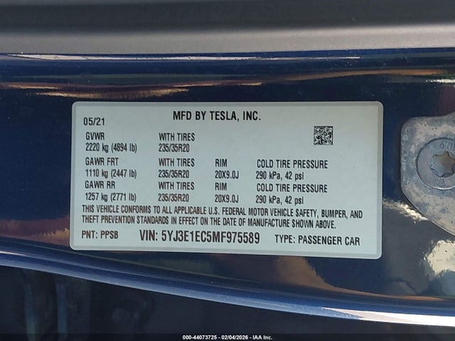 Продажа на аукционе авто 2021 Tesla Model 3 Performance Dual Motor All-wheel Drive, vin: 5YJ3E1EC5MF975589, номер лота: 44073725