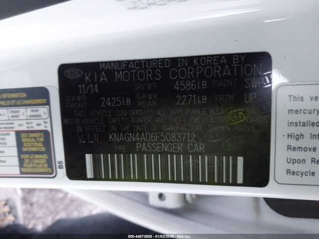 KNAGN4AD6F5083712 KIA Optima Hybrid Ex