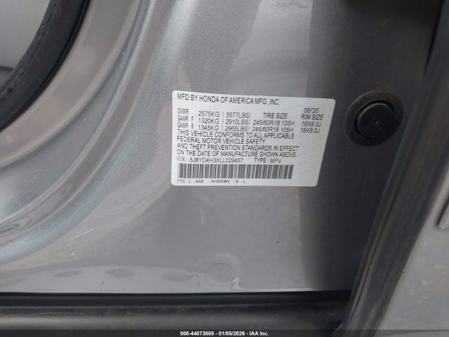 Aukcja sprzedaży 2020 Acura Mdx Standard, vin: 5J8YD4H3XLL029457, numer aukcji: 44073885