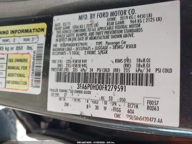 Ford FUSION SE 2015 3FA6P0HD0FR279591 Image 9