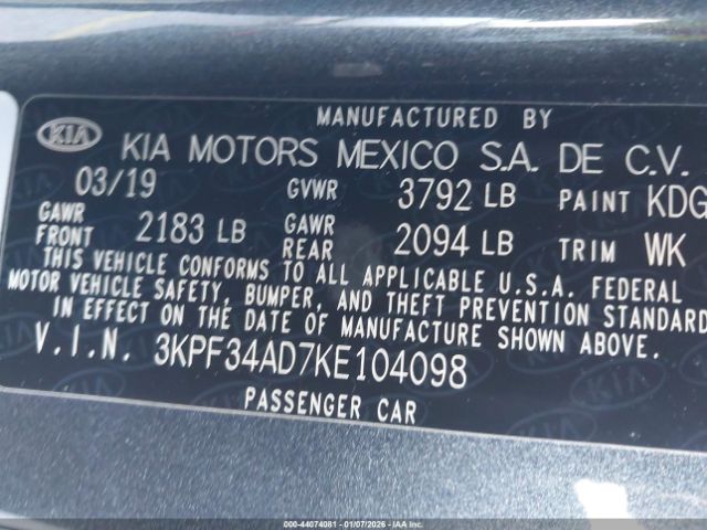 2019 KIA FORTE 3KPF34AD7KE104098 Photo 8