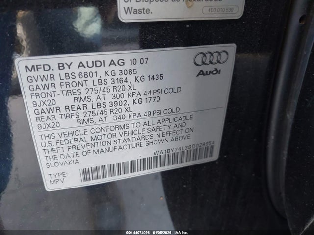 2008 AUDI Q7 WA1BY74L38D028954 Photo 8
