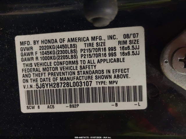 2008 HONDA ELEMENT 5J6YH28728L003107 Photo 8