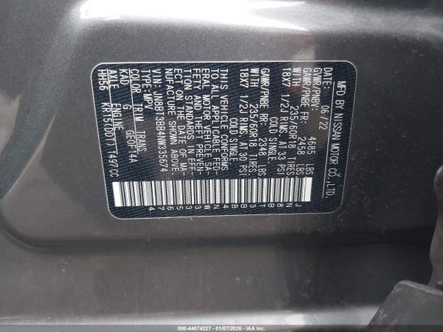 JN8BT3BB4NW335674 Nissan Rogue Sv Intelligent Awd