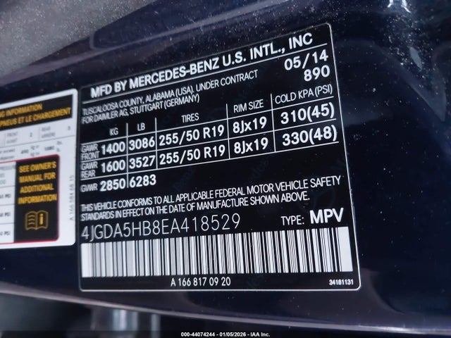 2014 MERCEDES-BENZ ML 350 4JGDA5HB8EA418529 Photo 8