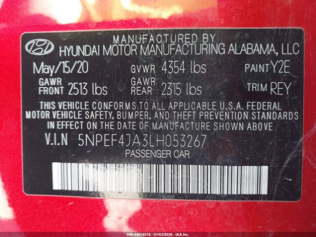 2020 HYUNDAI SONATA 5NPEF4JA3LH053267 Photo 8