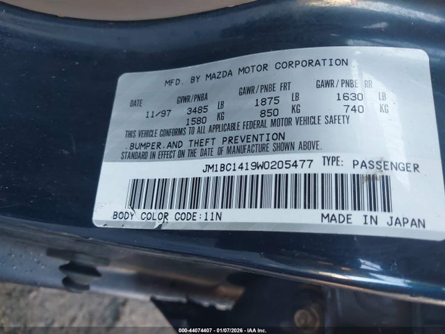 Aukcja sprzedaży 1998 Mazda Protege Dx/lx/es, vin: JM1BC1419W0205477, numer aukcji: 44074407