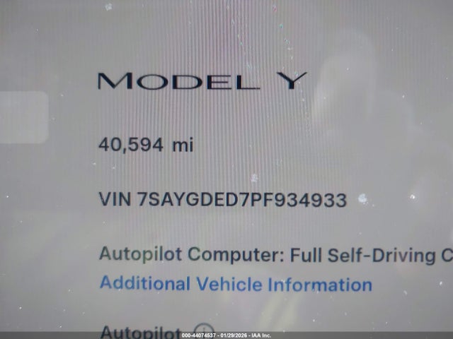 Продаж на аукціоні авто 2023 Tesla Model Y Rwd, vin: 7SAYGDED7PF934933, номер лоту: 44074537