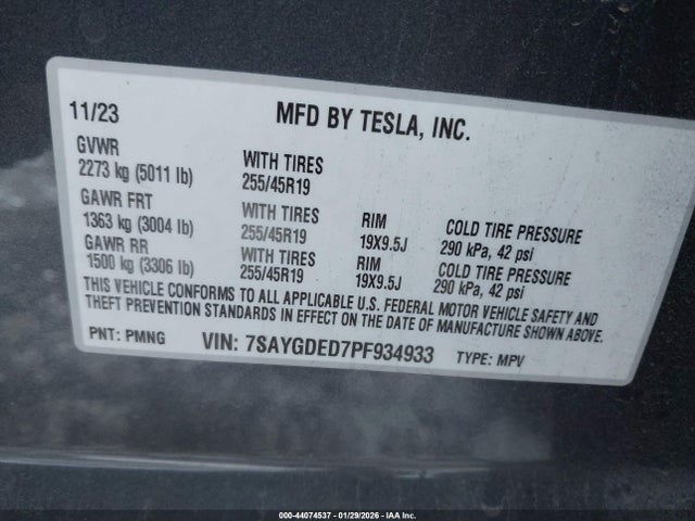 Продаж на аукціоні авто 2023 Tesla Model Y Rwd, vin: 7SAYGDED7PF934933, номер лоту: 44074537