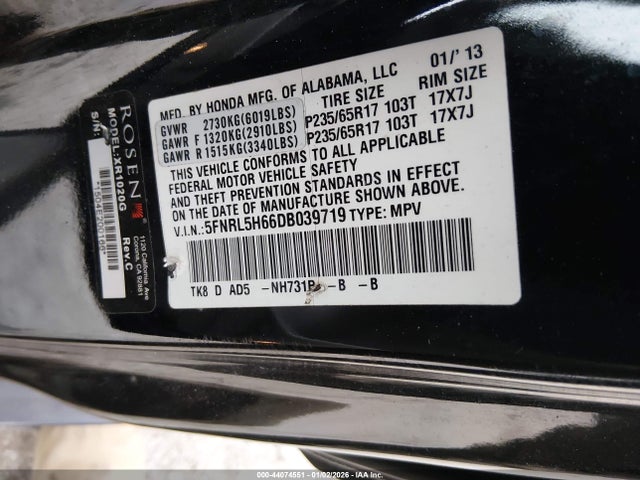 2013 HONDA ODYSSEY 5FNRL5H66DB039719 Photo 8