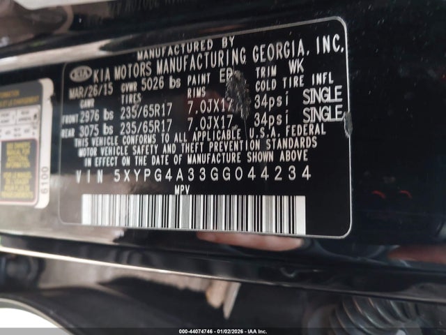 5XYPG4A33GG044234 KIA Sorento 2.4l L