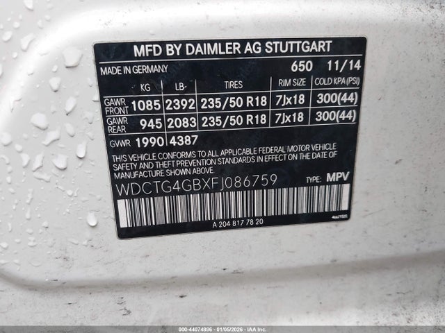 Продаж на аукціоні авто 2015 Mercedes-benz Gla 250 4matic, vin: WDCTG4GBXFJ086759, номер лоту: 44074886