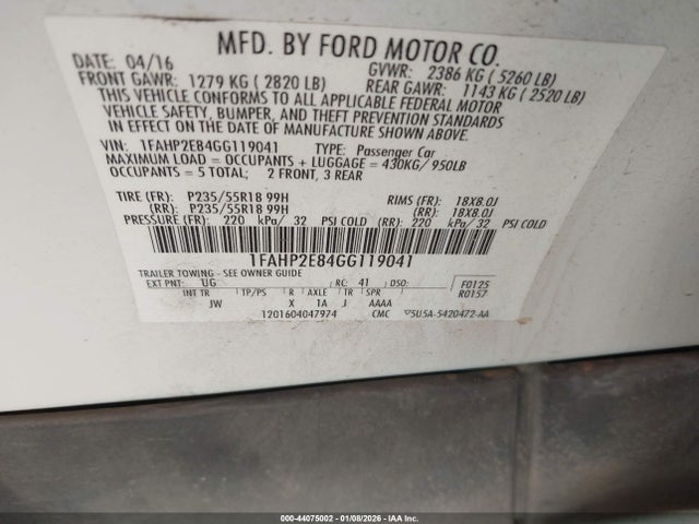 1FAHP2E84GG119041 Ford TAURUS SEL