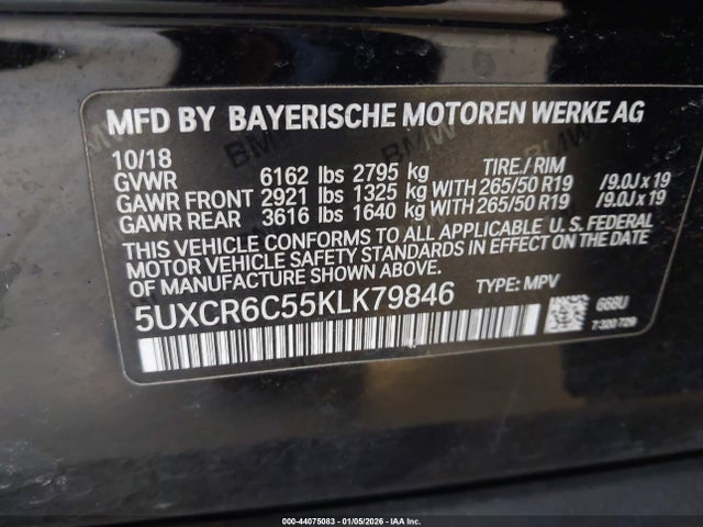 Aukcja sprzedaży 2019 Bmw X5 Xdrive40i, vin: 5UXCR6C55KLK79846, numer aukcji: 44075083