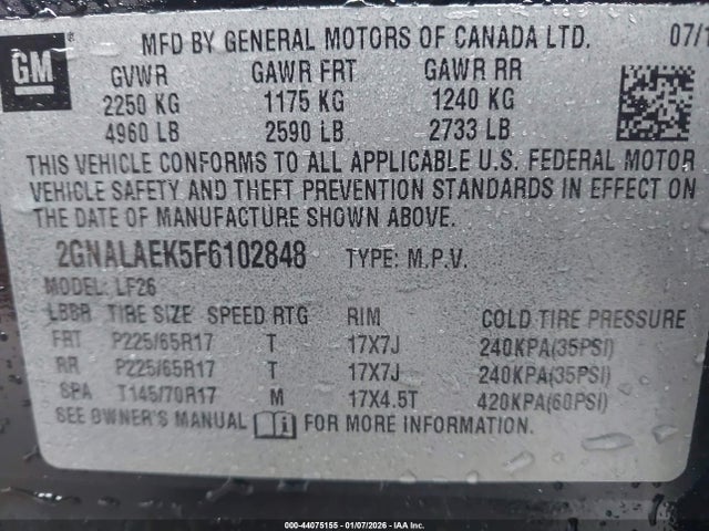 Продаж на аукціоні авто 2015 Chevrolet Equinox Ls, vin: 2GNALAEK5F6102848, номер лоту: 44075155