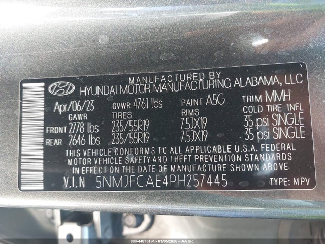 5NMJFCAE4PH257445 Hyundai TUCSON SEL