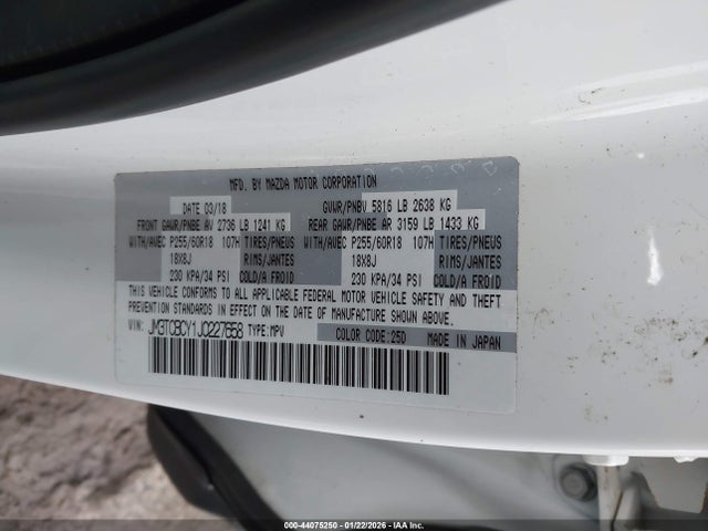 Aukcja sprzedaży 2018 Mazda Cx-9 Touring, vin: JM3TCBCY1J0227658, numer aukcji: 44075250