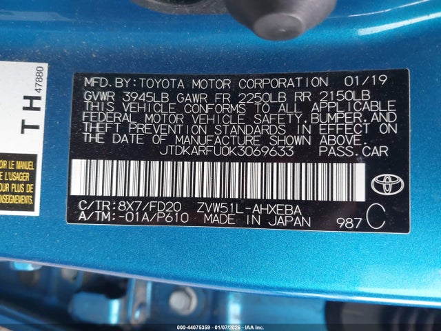 2019 TOYOTA PRIUS JTDKARFU0K3069633 Photo 8